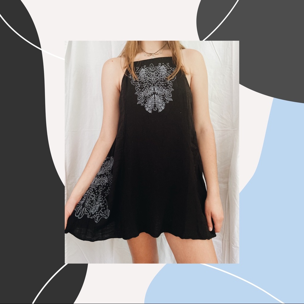 Navy embroidered mini dress
